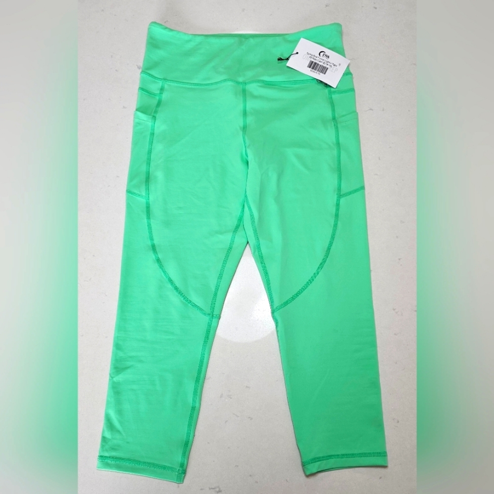 6093 ZYIA Active SPRING BUD 💚🌿 Pocket Light N Tight Hi-rise Yoga Capri 8 10